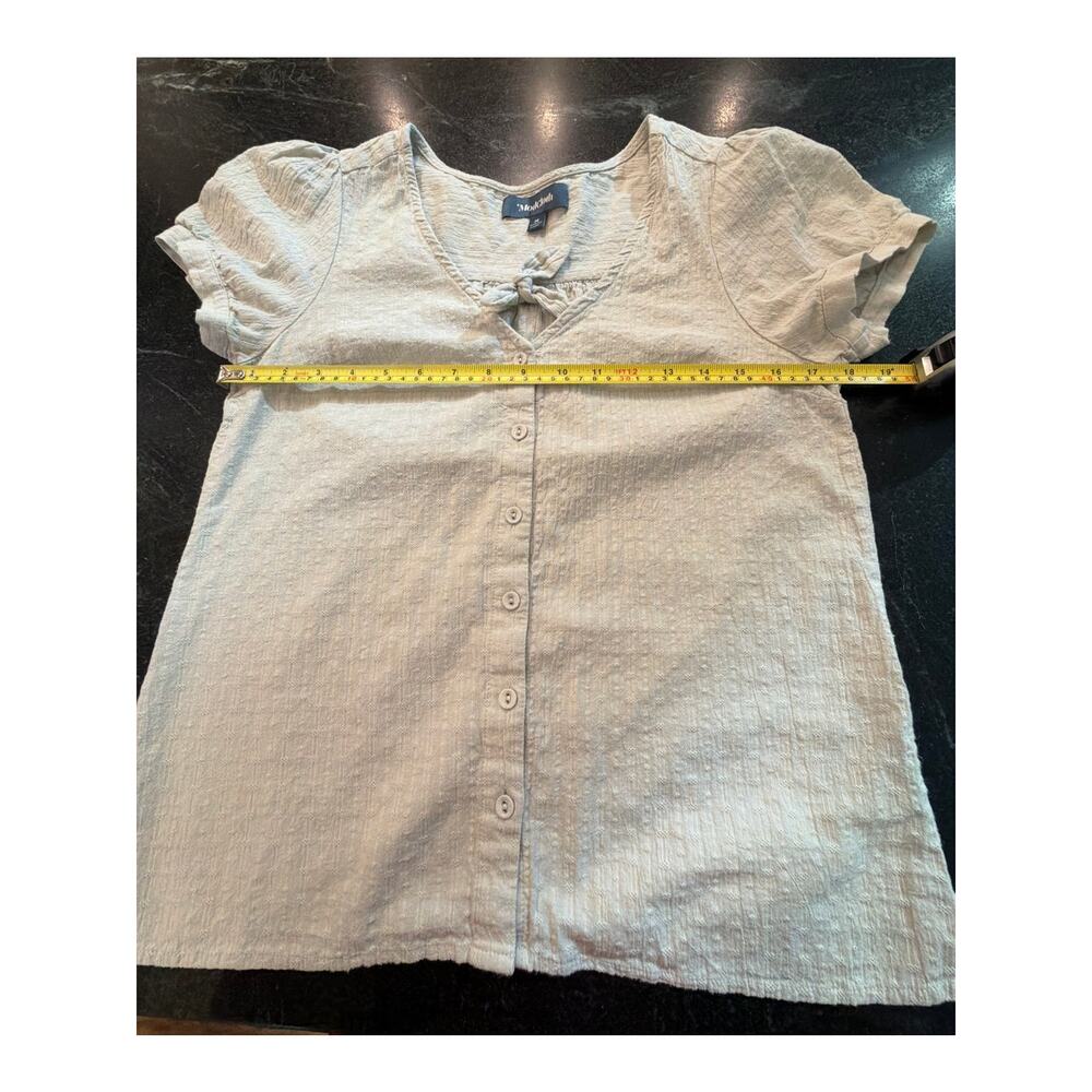 Modcloth 100% Cotton taupe tie front blouse MED - Picture 6 of 8